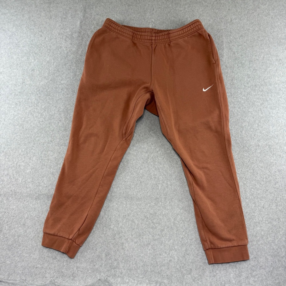 Nike Sweatpants Mens XL Brown Fleece Lined Joggers Sportswear Club Swoosh Logo